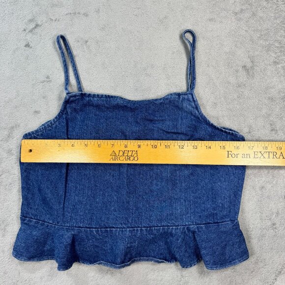 American Eagle Denim Ruffle Hem Cami Crop Top Smocked Back Y2K It-Girl Retro L - Picture 8 of 8